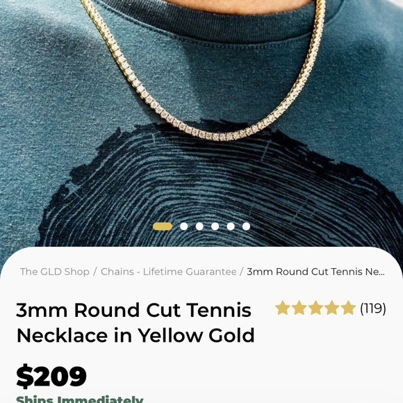 20” 3mm Diamond Gold Tennis Chain - Picture 3 of 4